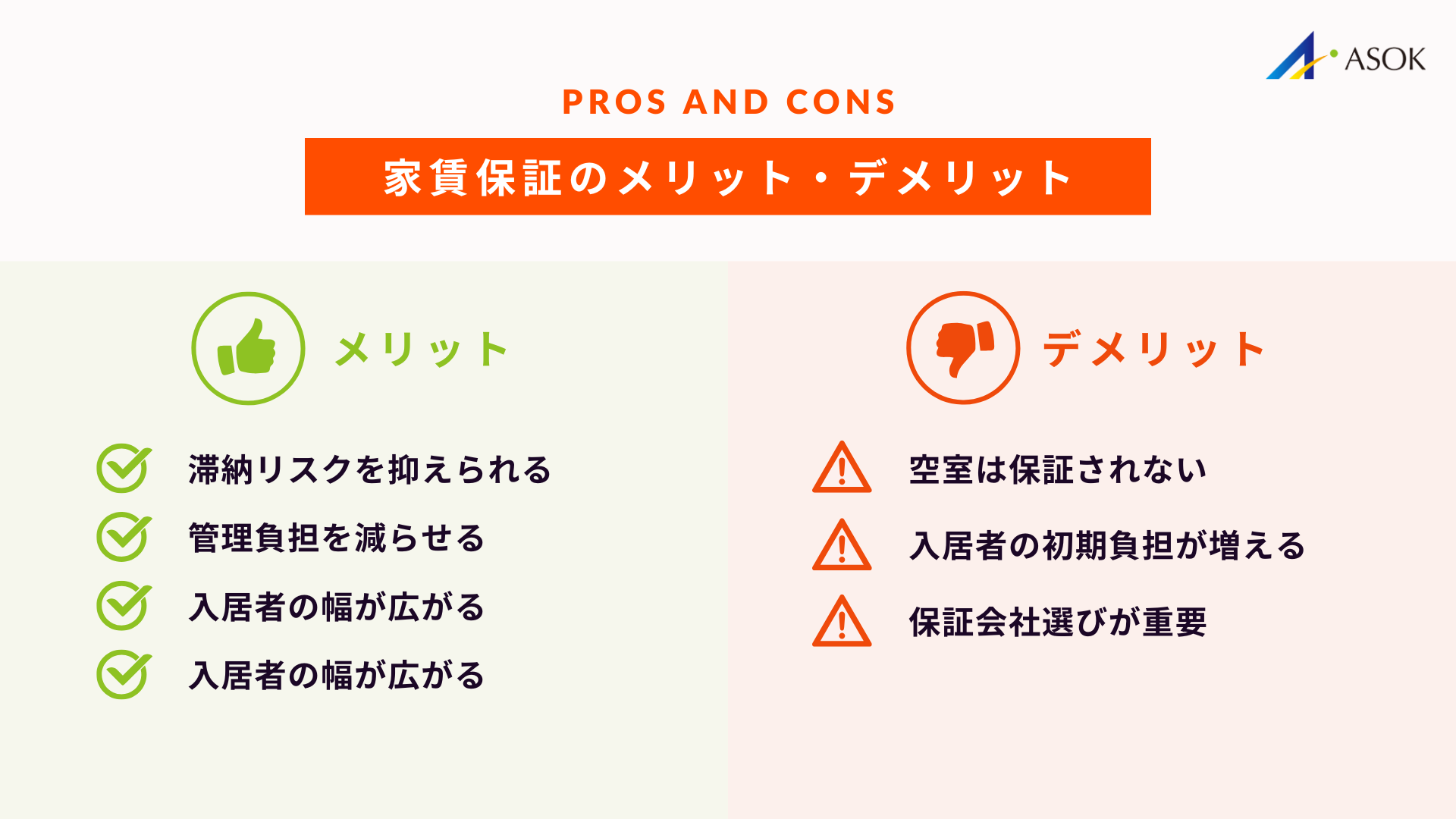 家賃保証のメリット・デメリットは？導入前に比較の要約画像